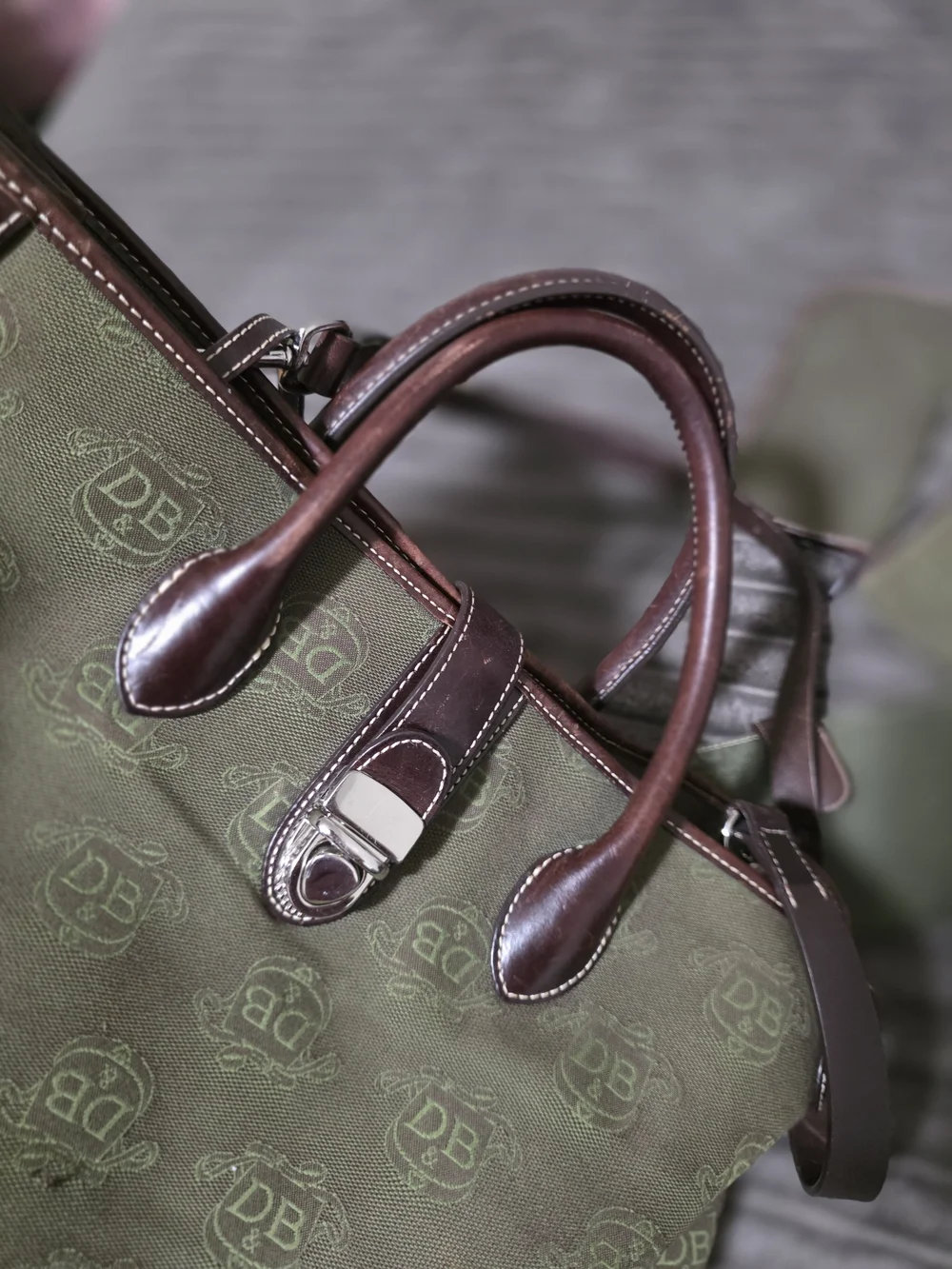 Green Canvas Travel Tote with Brown Leather Trim